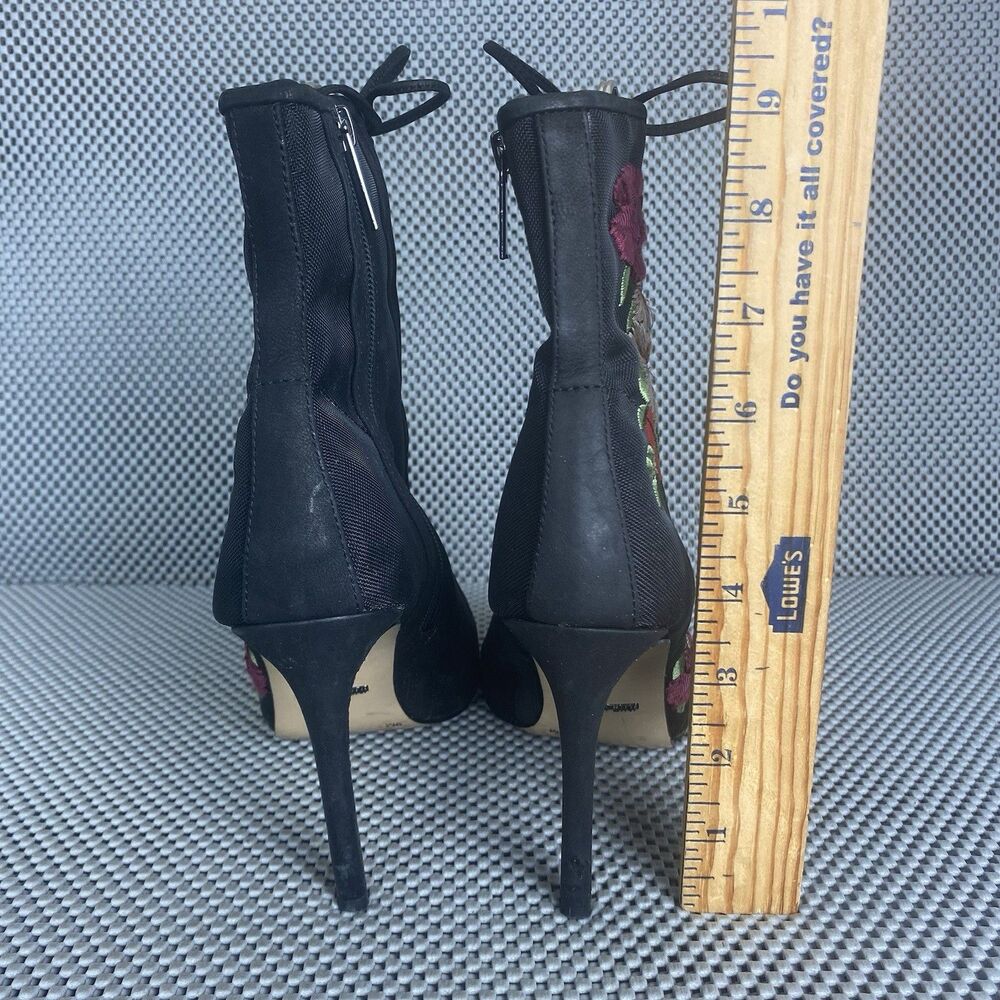 Gianni Bini Ankle Booties Heels Womens 9 M Black Floral Embroidered Zipper - Picture 8 of 14